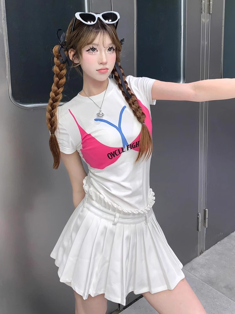 High-quality pure cotton 210g 40 pieces Odale 92 cotton 8 spandex printed hot girl slim short-sleeved T-shirt for women