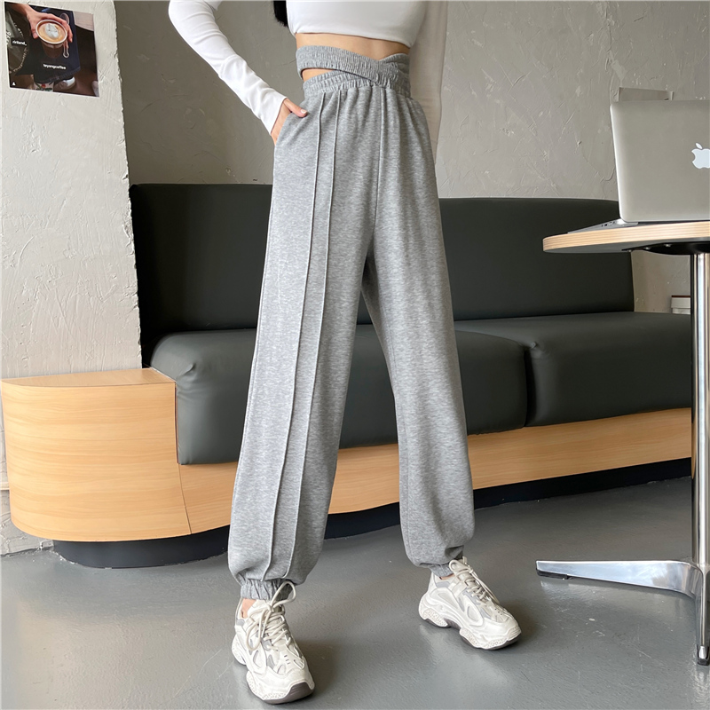 -Real shot of new spring style double waist loose wide-leg tying casual pants for women