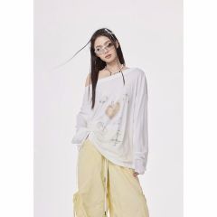 Original method printed high-end long-sleeved women's autumn sunscreen T-shirt