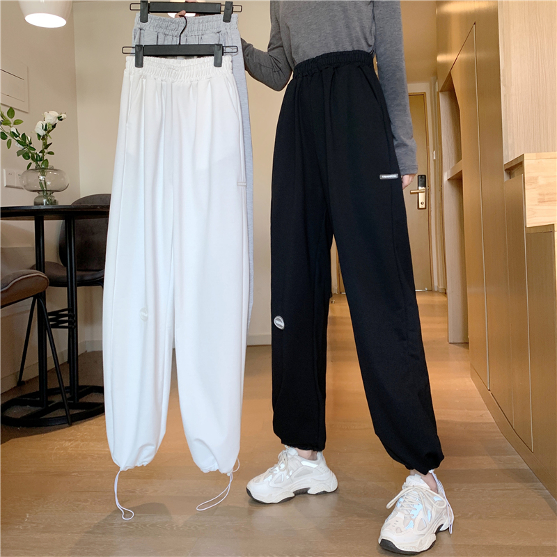 -Real shot 65/35 fish scales new spring loose drawstring feet casual wide-leg pants