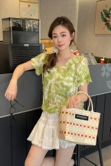 2025減齡鏤空鈎花V領短袖針織罩衫女夏季新款純欲風寬鬆顯瘦短款