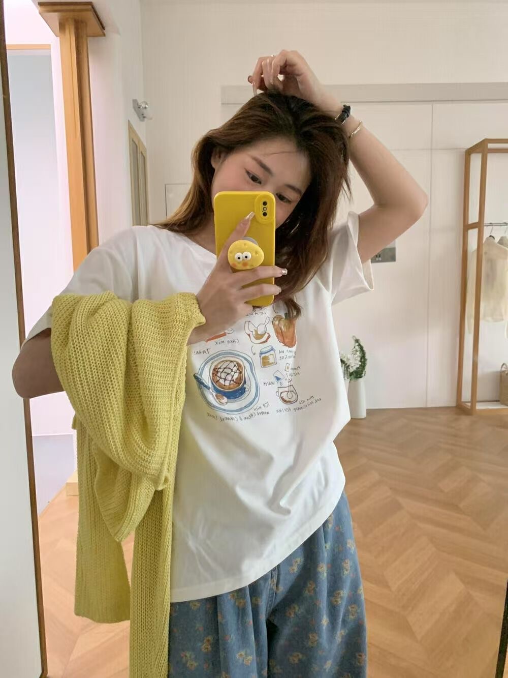 220g pure cotton American printed short-sleeved T-shirt for women 2025 summer new loose round neck top