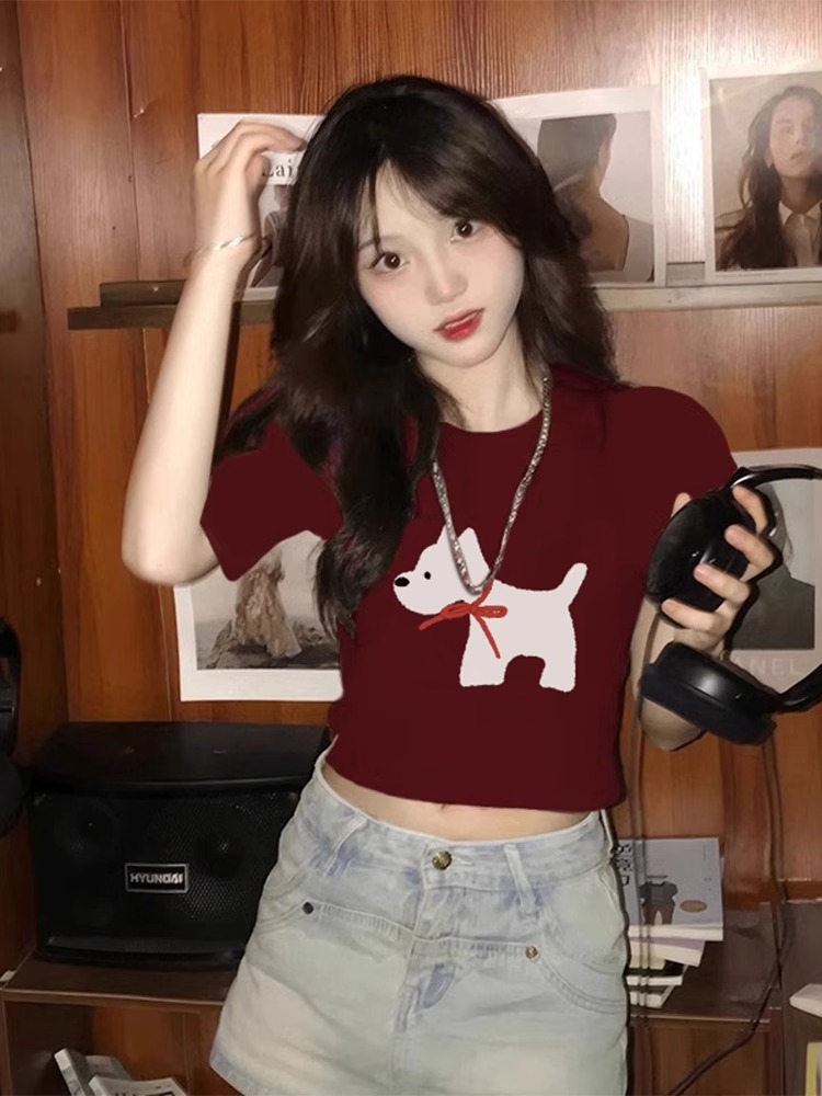High-quality pure cotton 210g 40 pieces Odale 92 cotton 8 spandex print slim hot girl short T-shirt for women