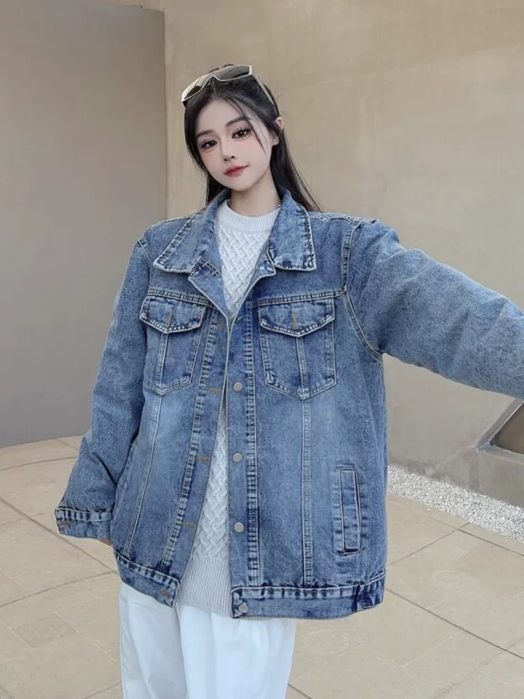 American sweet and cool style denim long-sleeved jacket for women 2025 spring new retro lapel fashion versatile top
