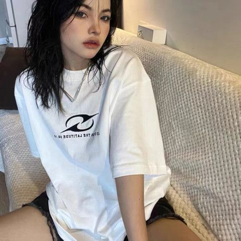 American retro trendy brand girls letter printing pattern printed short-sleeved T-shirt for women simple t-shirt