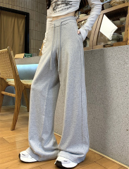 -Real shot of new spring style lazy wide-leg high waist drooping slimming versatile casual sports pants for women