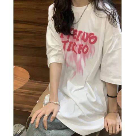 Short-sleeved women's summer loose slim large size T-shirt fat mm*** design niche top ins trendy