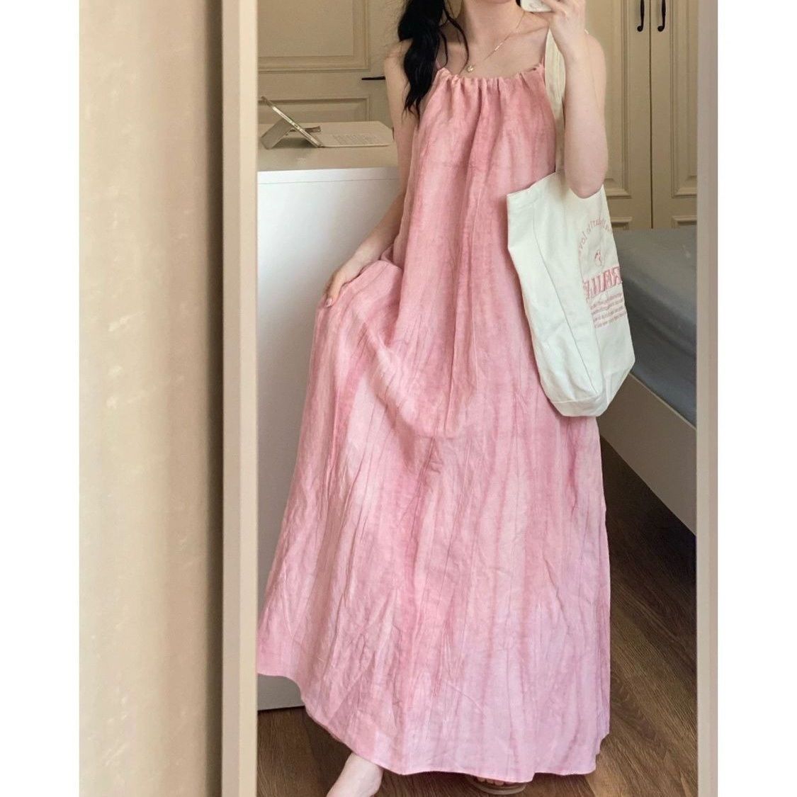 Smudged neck halter nightgown for women in summer thin sleeveless slim summer can wear pajamas dress home skirt