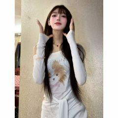 Free-to-shoulder long-sleeved T-shirt for women in spring straps and waist-removing top