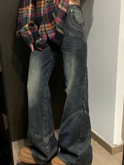 American retro high street micro-flare jeans for women in spring and autumn design niche high waist straight wide-leg pants trendy