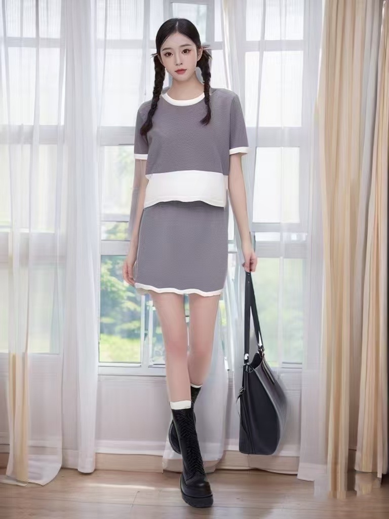 2025春季新款女裝極簡精緻氣質疊穿彈力百搭針織衫+半身裙套裝