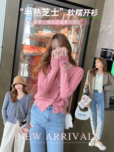 V-neck knitted cardigan jacket new women's inner bottom shirt spring and autumn thin loose top