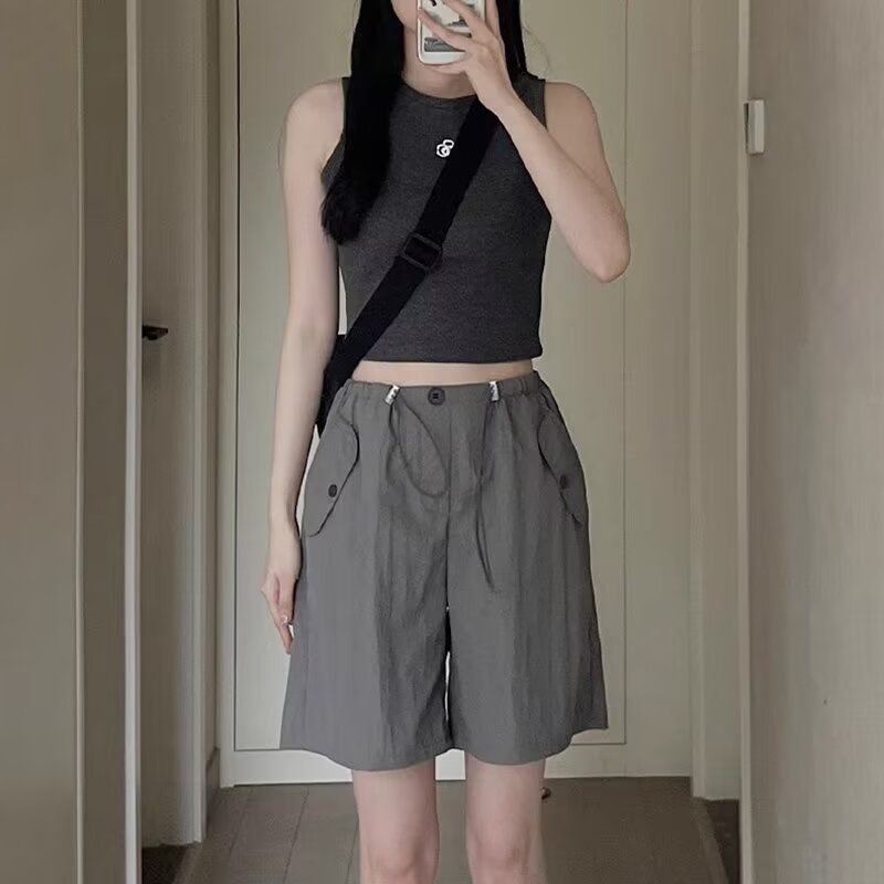 Gray quick-drying pants for women's new summer thin American overalls high-waisted casual slim sports shorts