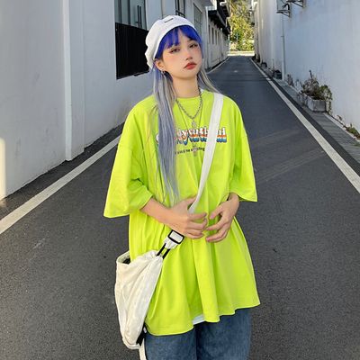 2025 new short-sleeved T-shirt for women in summer Korean version ins rainbow letters loose student round neck half-sleeved top trendy