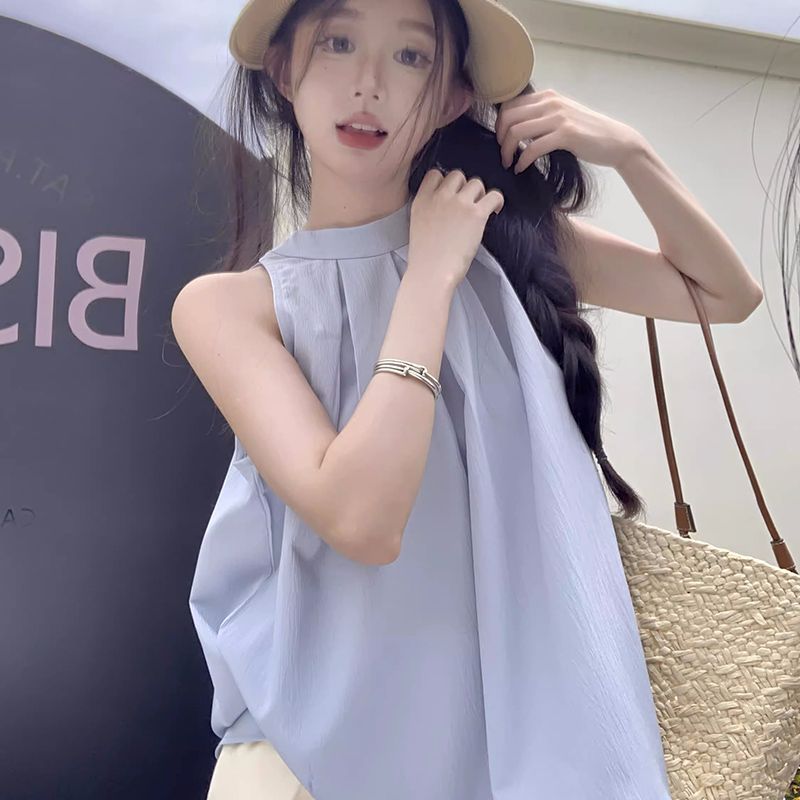 Gentle temperament French halter neck sleeveless vest shirt for women 2025 new Korean niche exterior top
