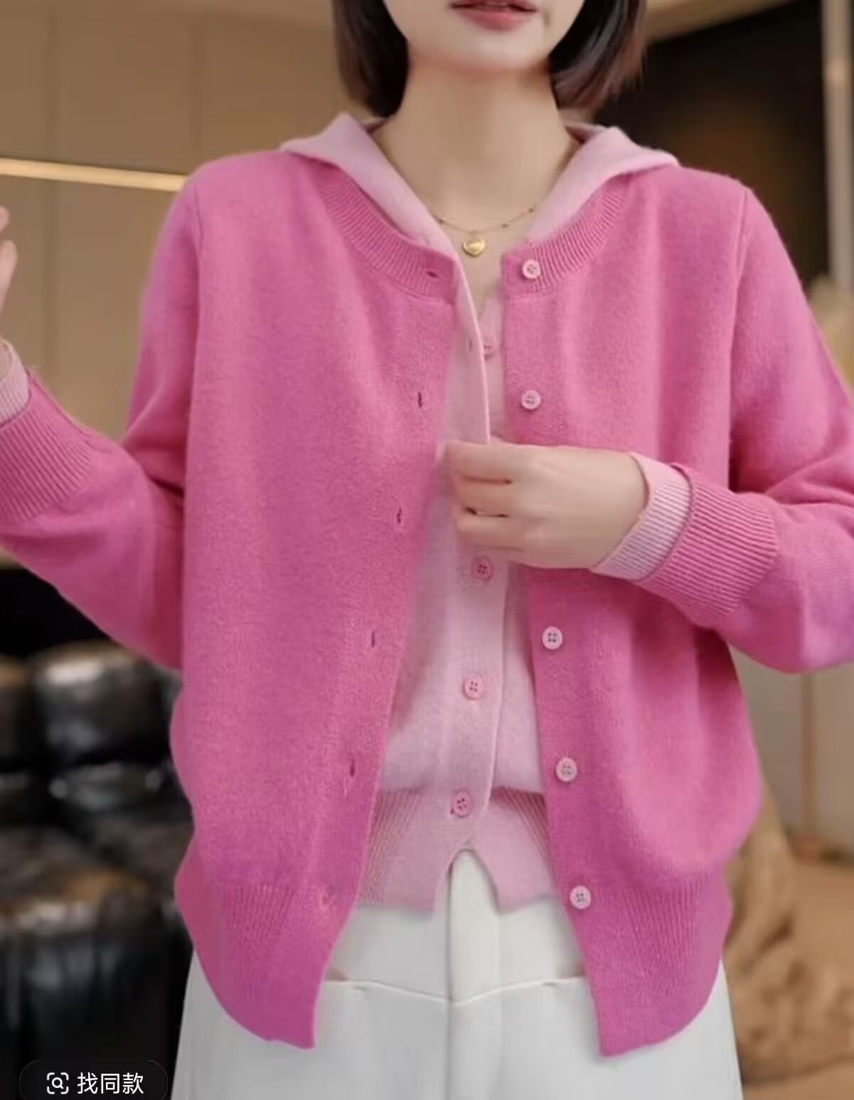 Fake two-piece contrasting women's wool sweater loose solid color exterior thin women's versatile Korean cardigan