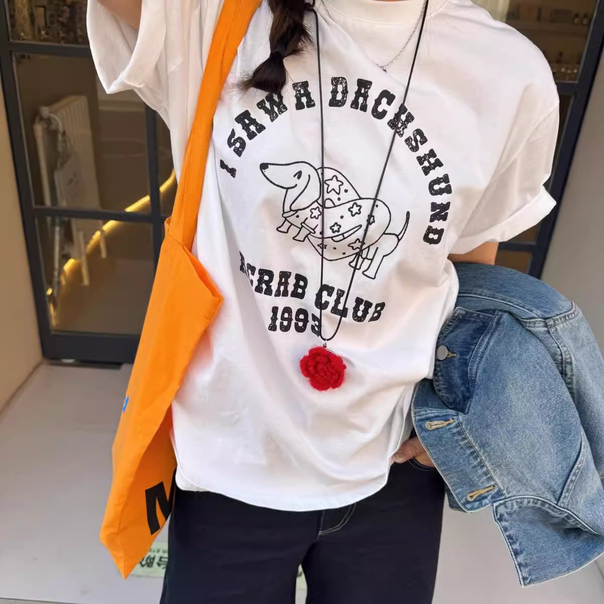 220g pure cotton American printed short-sleeved T-shirt for women 2025 summer new loose round neck top