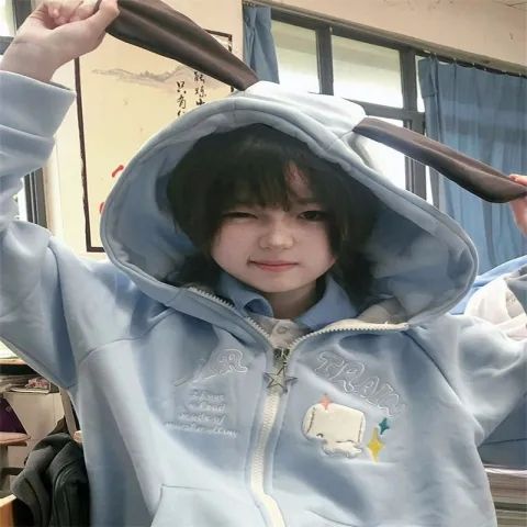 Imitation cotton-wool composite milk silk 310g puppy ear hooded sweatshirt coat for women cute cardigan top
