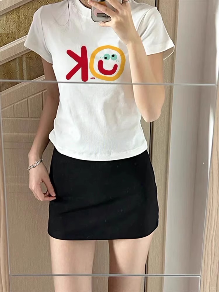 High-quality pure cotton 210g 40 pieces Odale 92 cotton 8 spandex printed hot girl slim short-sleeved T-shirt for women