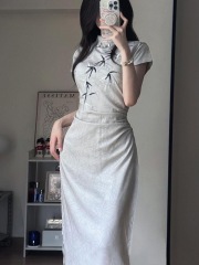 Improved cheongsam Chinese style new Chinese dress cold bamboo mid-length temperament skirt for women in summer 2025 new style