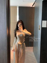 260g men's cotton, U-neck, backless lace spliced ​​long-sleeved T-shirt, pure hollow pleated base top