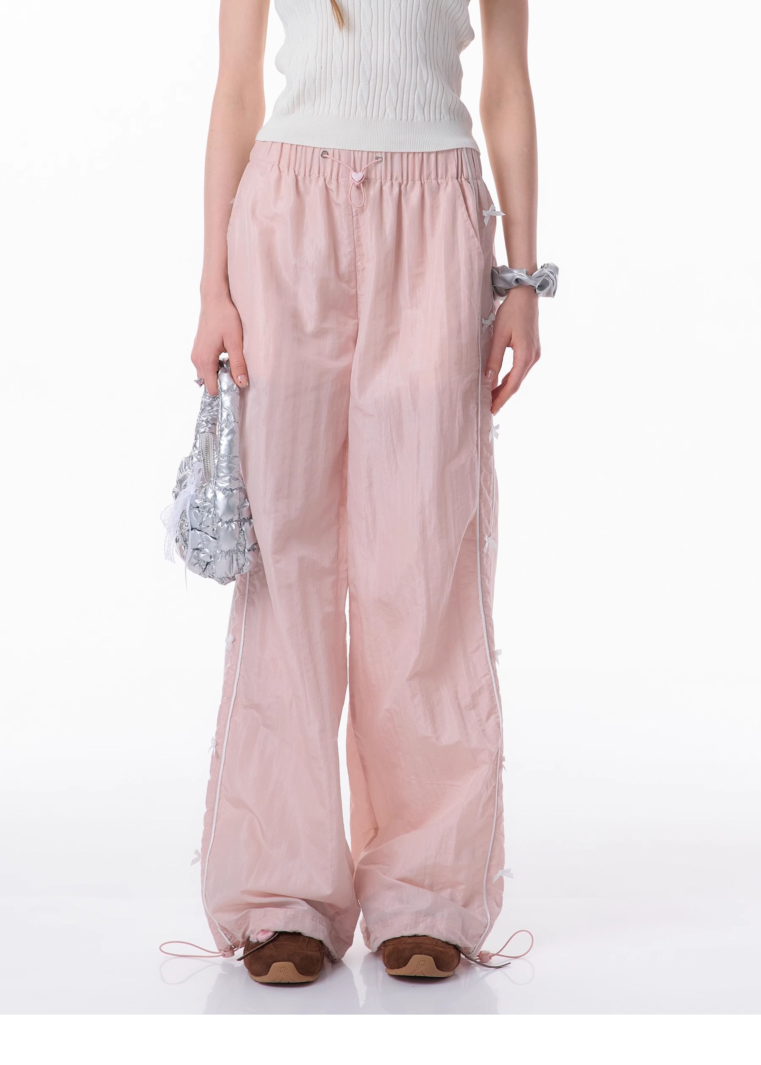 Original quality design American slim early spring two-piece bow wide leg straight tube sporty casual pants women