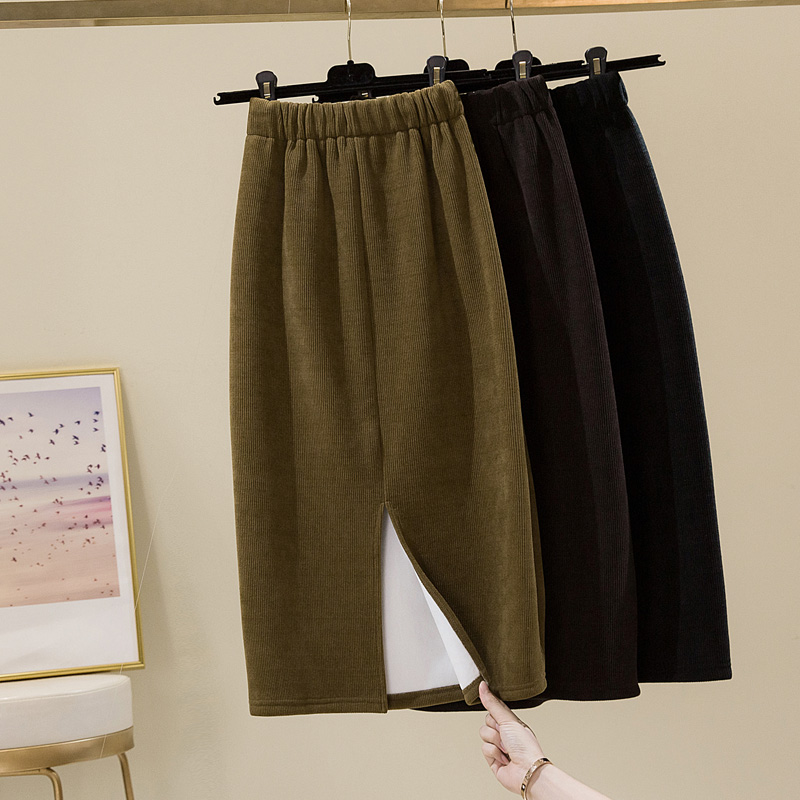 -Official photo High-bullet corduroy thin new versatile rear slit casual skirt for women