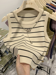 純欲辣妹風高腰露臍短款條紋背心女夏季新款修身內搭無袖上衣