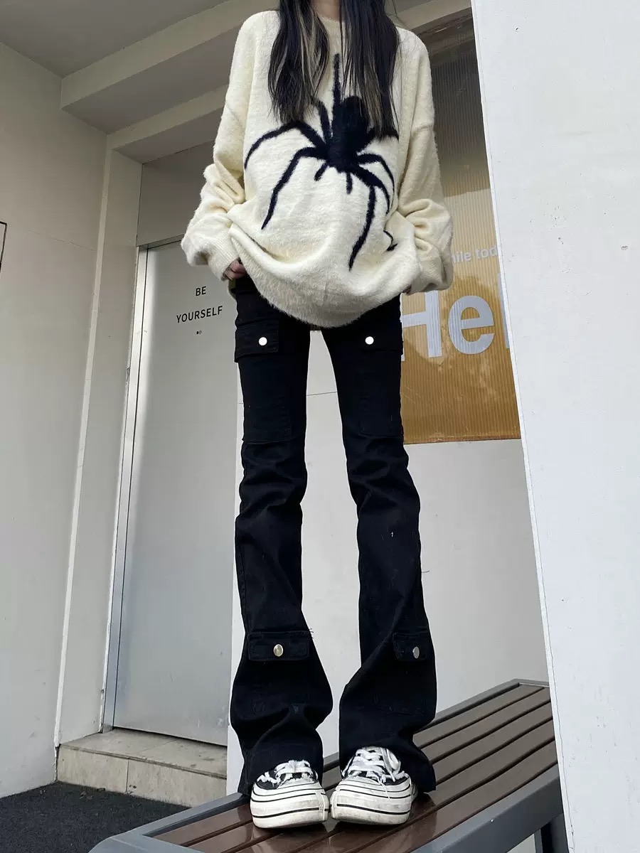 American hot girl multi-pocket work jeans for women Vibe style slim and drooping slightly trousers ins trendy