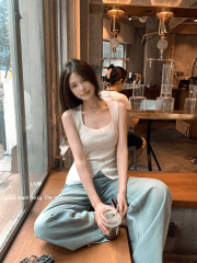 2025夏季新款一排扣針織無袖背心百搭修身顯瘦吊帶上衣