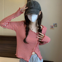 Fall new arrival: Chic, trendy long-sleeve layered base top with a striped square neckline—crafted from mercerized cotton.