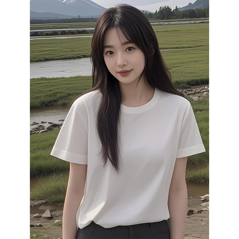 High-quality pure cotton 200g 100% cotton combed tight high-quality workmanship solid color short-sleeved T-shirt for women
