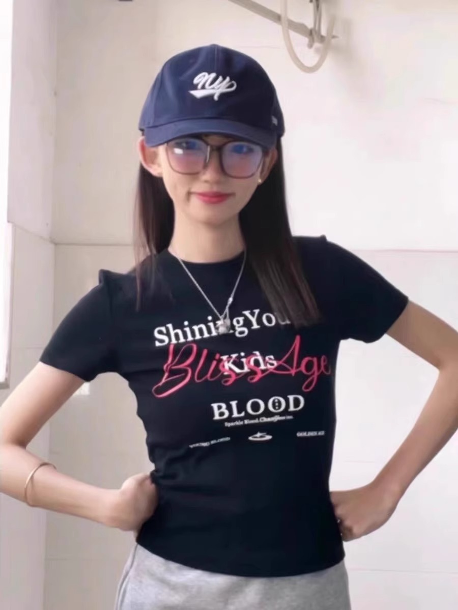 High-quality pure cotton 210g 40 pieces Odale 92 cotton 8 spandex printed hot girl slim short-sleeved T-shirt for women