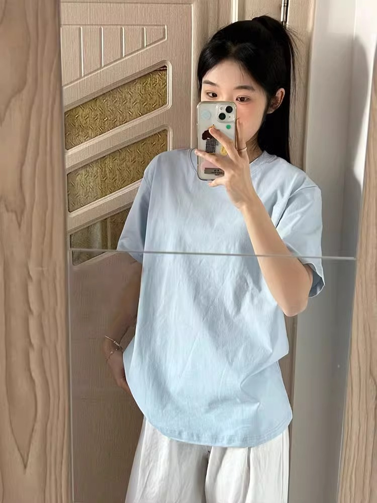 High-quality pure cotton 200g 100% cotton combed tight high-quality workmanship solid color short-sleeved T-shirt for women