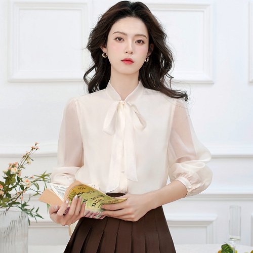 2025 spring new style of lively fairy long sleeve bow ribbon robe shirt top for women