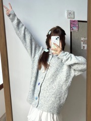 Gentle style sea salt blue soft and high-end sweater for women new versatile small cardigan spring and autumn new jacket