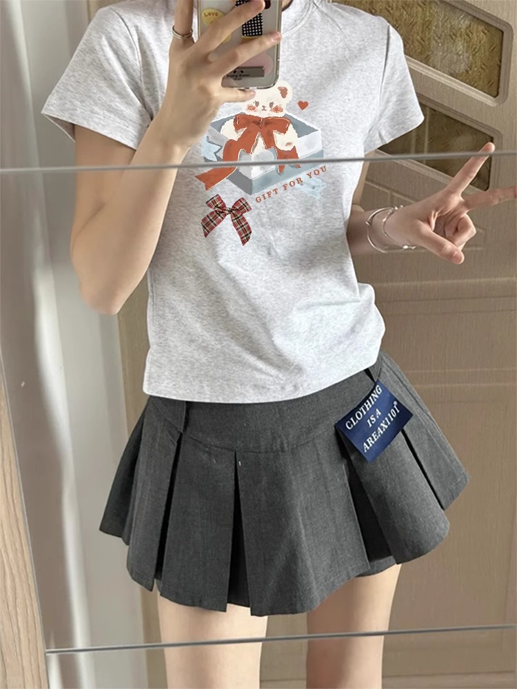 High-quality pure cotton 210g 40 pieces Odale 92 cotton 8 spandex printed hot girl slim short-sleeved T-shirt for women