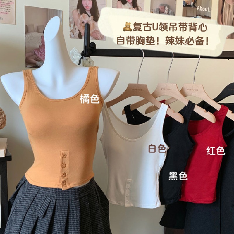 帶胸墊吊帶背心女內新款修身彈力打底衫內衣外穿上衣