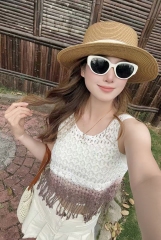 2025扎染波西米亞吊帶流蘇鏤空背心新款時尚