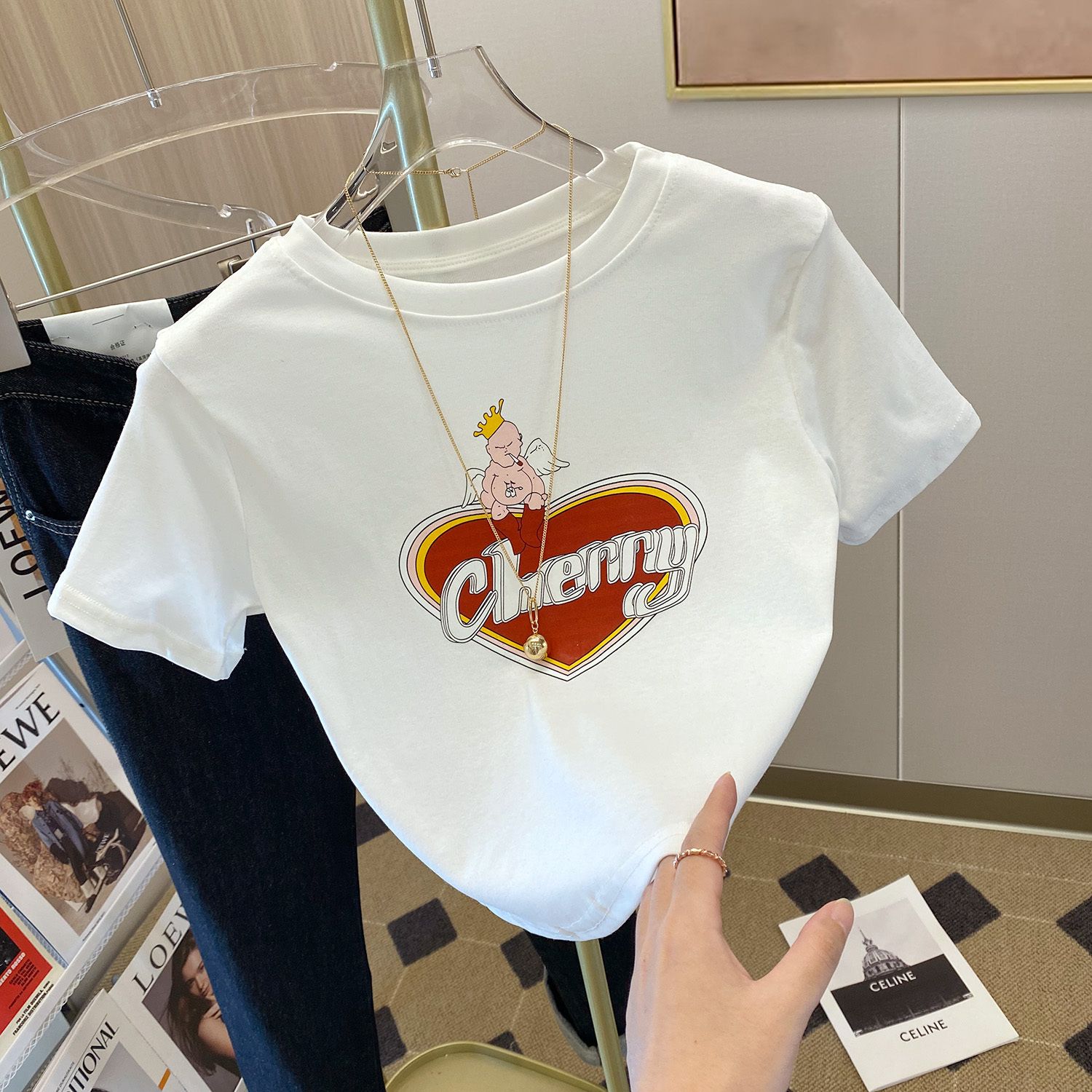 Official picture 92 cotton/8 spandex 40 210g pure cotton slim short T-shirt for women short sleeves