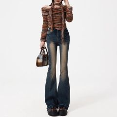 Retro high-waisted, slightly flared jeans for women in spring and autumn new slim fit slim butt lifting hot girl bride floor bell-bottom pants