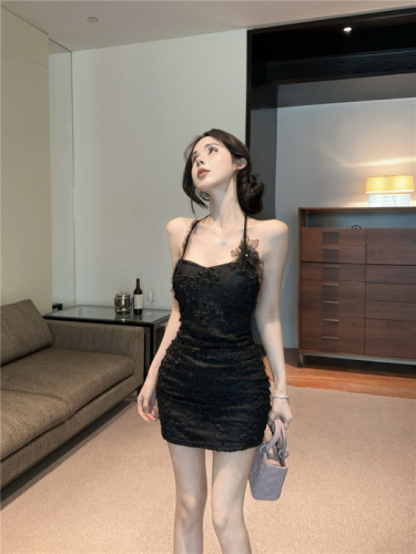 Actual shoot~ Pure desire spicy girl sexy lace tight waist-cinching floral necklace strapless bodysuit dress