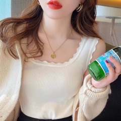 白色針織背心女內搭設計感修身花邊方領平口打底西裝打底寬邊吊帶