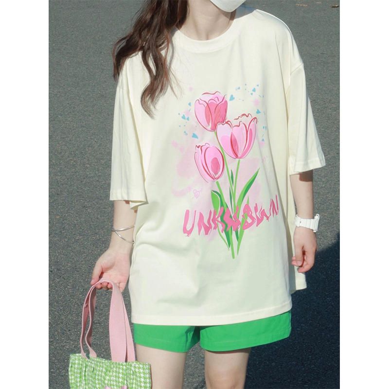 Official photo heavyweight/combed pure cotton back collar with seam edges S-XXXL summer short-sleeved T-shirt for women