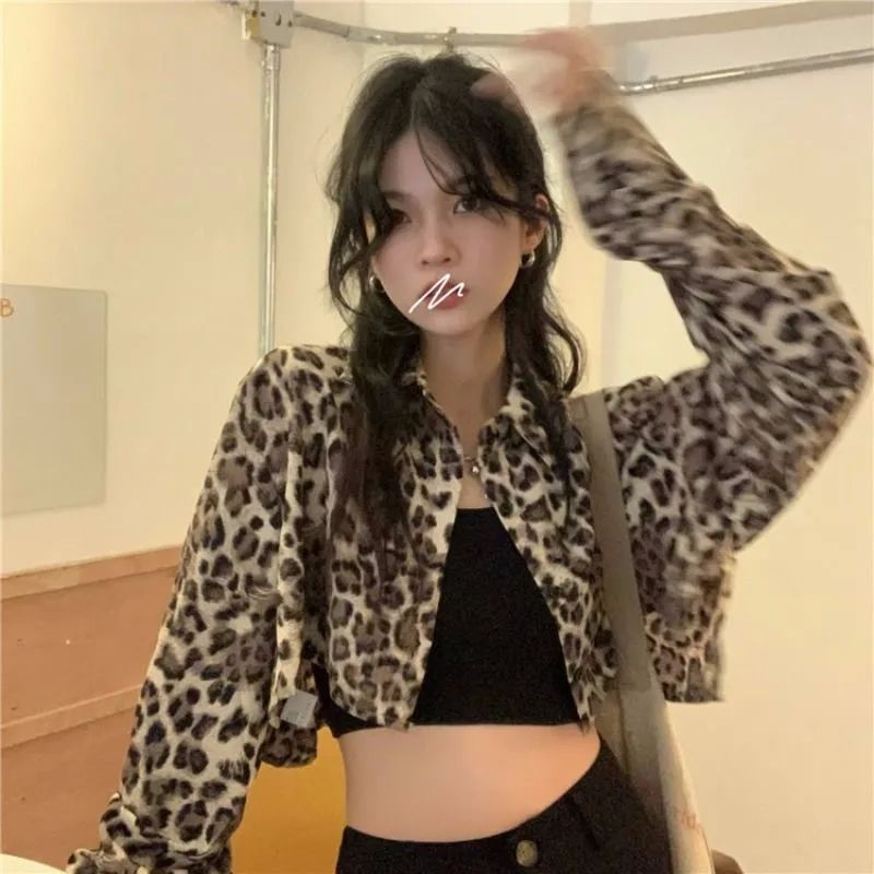 Leopard print jacket for women hot girls short outerwear cardigan thin long-sleeved sun protection top 2025 summer new