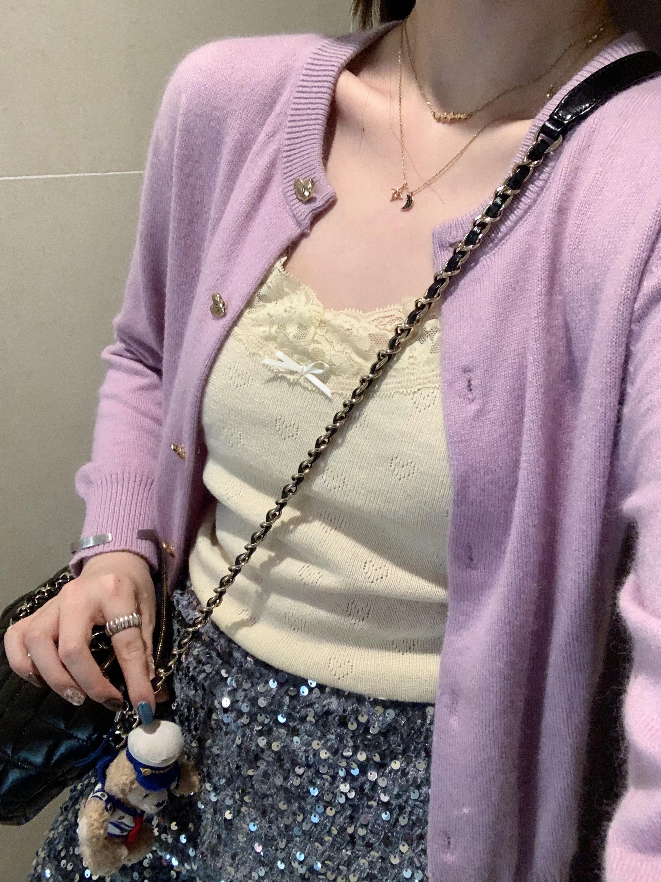 This year's popular taro lilac sweater for women's small jacket design knitted cardigan long-sleeved top early autumn