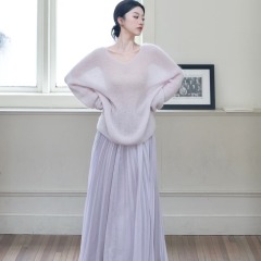 超軟糯！紫色馬海毛V領毛衣女2025春季新款韓版寬鬆針織慵懶上衣