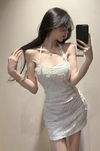 Actual shoot~ Pure desire spicy girl sexy lace tight waist-cinching floral necklace strapless bodysuit dress