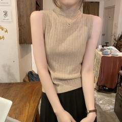 韓版性感半高領坑條吊帶背心外穿女春夏季小心機內搭無袖打底上衣