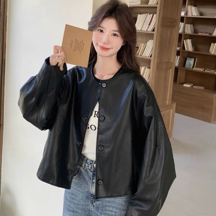 Black Retro Round Neck Short Coat for Women, Spring New Arrival, Petite Size, Chic American Style Top